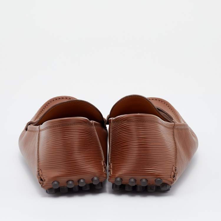 Pre Owned Louis Vuitton Brown Epi Leather Major Slip On Loafers Size 44.5