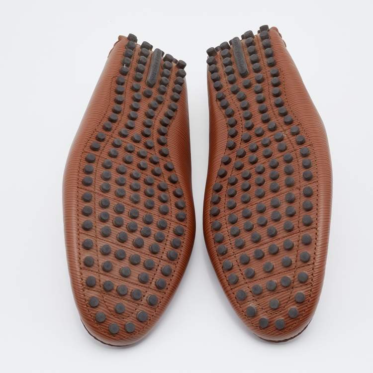 Pre Owned Louis Vuitton Brown Epi Leather Major Slip On Loafers Size 44.5