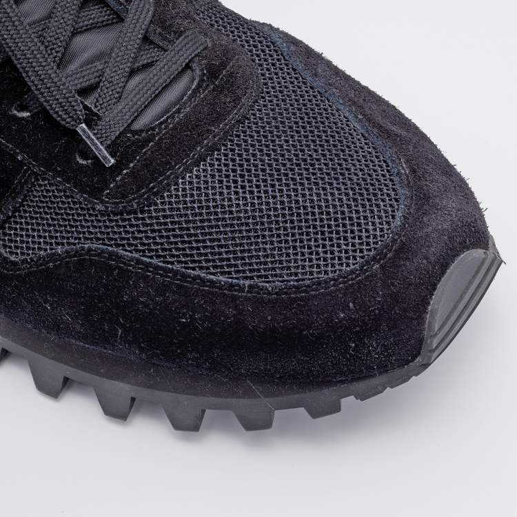 Pre Owned Louis Vuitton Black Suede And Mesh Runner Low Top Sneakers Size 44.5
