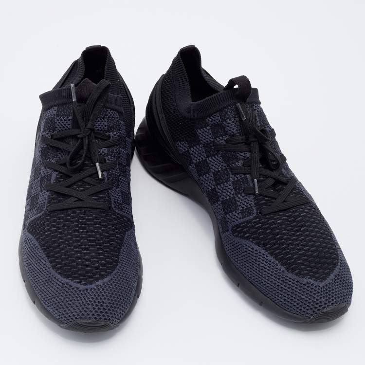 Pre Owned Louis Vuitton Black Damier Knit Fabric Fastlane Low Top Sneakers Size 45 
