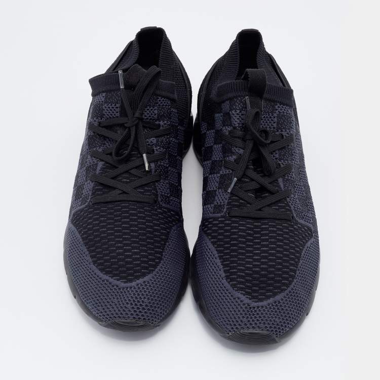 Pre Owned Louis Vuitton Black Damier Knit Fabric Fastlane Low Top Sneakers Size 45 