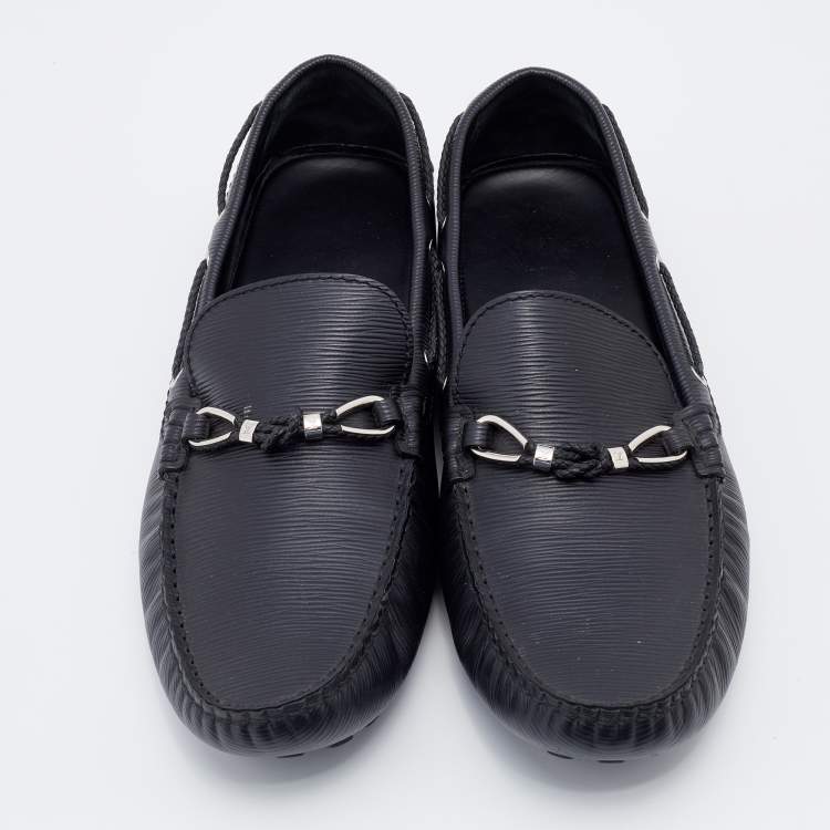 مملوكة مسبقًا Louis Vuitton Black Epi Leather Raspail Slip On Loafers Size 44.5