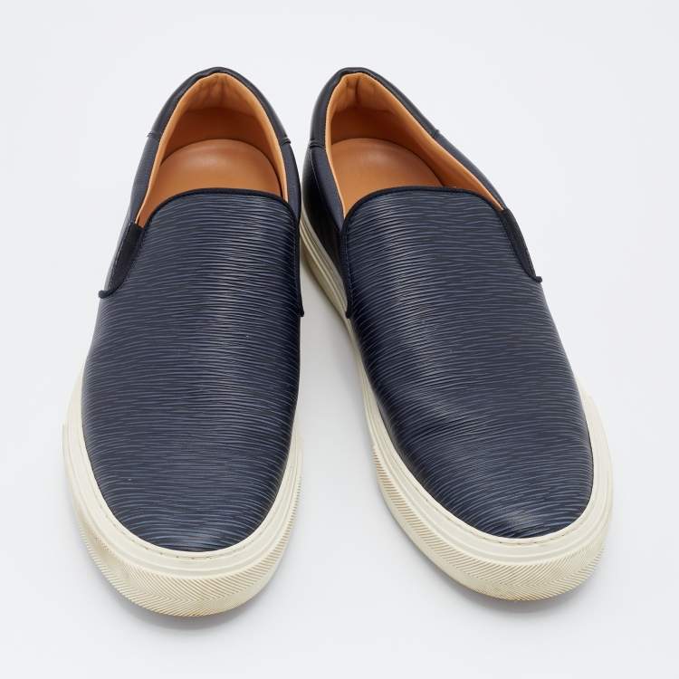 Pre Owned Louis Vuitton Black/Blue Leather Slip On Sneakers Size 45