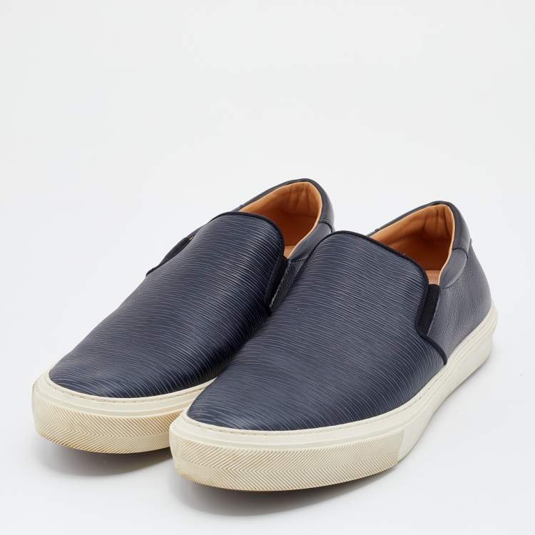 Pre Owned Louis Vuitton Black/Blue Leather Slip On Sneakers Size 45