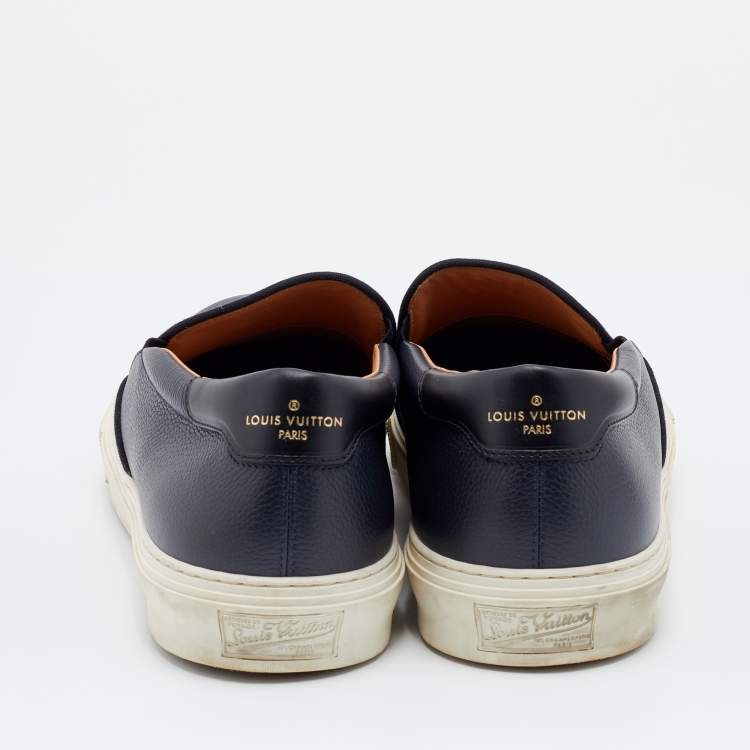 Pre Owned Louis Vuitton Black/Blue Leather Slip On Sneakers Size 45
