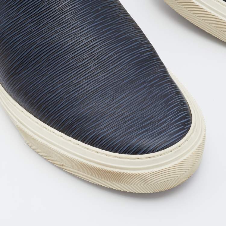 Pre Owned Louis Vuitton Black/Blue Leather Slip On Sneakers Size 45