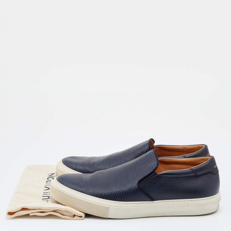 Pre Owned Louis Vuitton Black/Blue Leather Slip On Sneakers Size 45