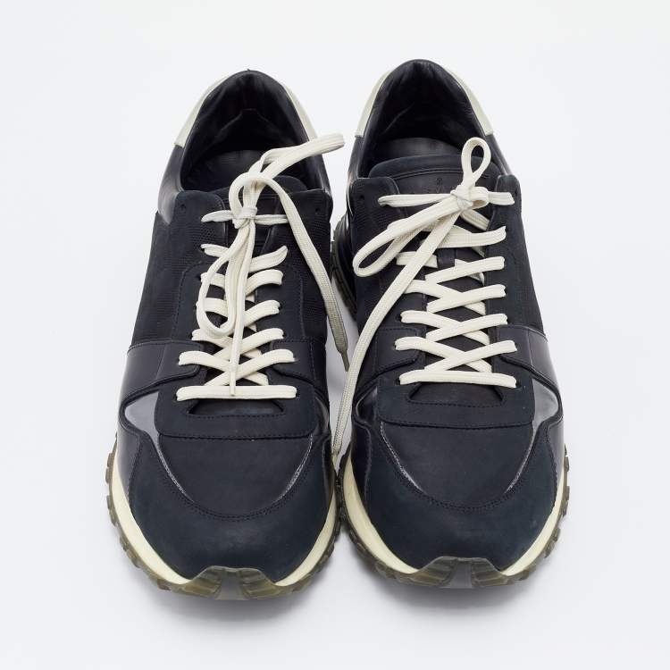 Pre Owned Louis Vuitton Black Damier Nubuck And Leather Run Away Lace Up Sneakers Size 45