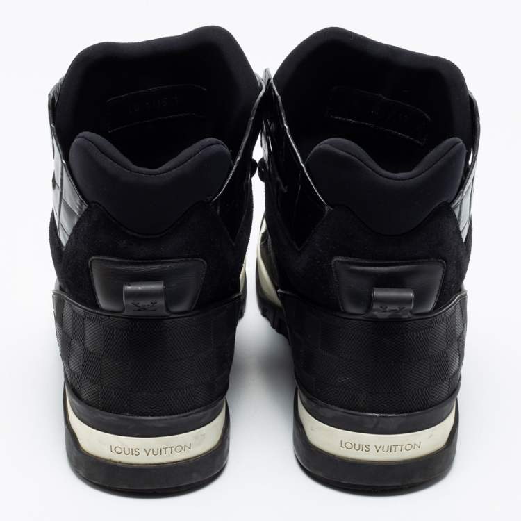 Pre Owned Louis Vuitton Black Damier Canvas, Leather and Suede Platform High-Top Sneakers Size 46