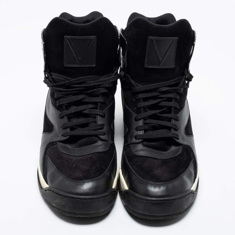 Pre Owned Louis Vuitton Black Damier Canvas, Leather and Suede Platform High-Top Sneakers Size 46