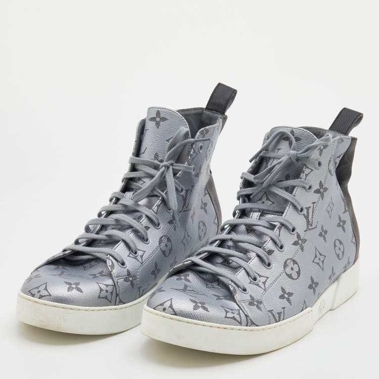 Pre Owned Louis Vuitton Grey/Black Match Up Monogram Canvas Pacific High Top Sneakers Size 44