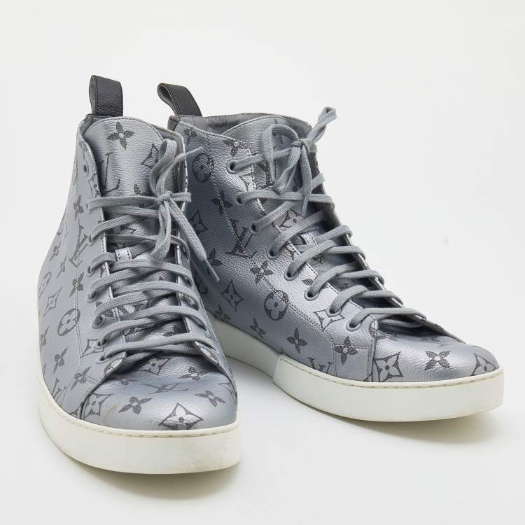 Pre Owned Louis Vuitton Grey/Black Match Up Monogram Canvas Pacific High Top Sneakers Size 44
