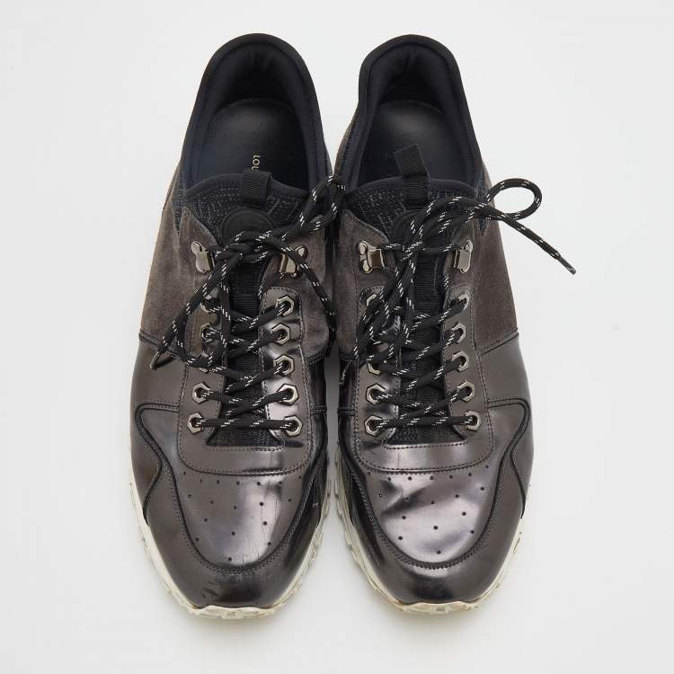 Pre Owned Louis Vuitton Black/Grey Suede And Leather Run Away Low Top Sneakers Size 45