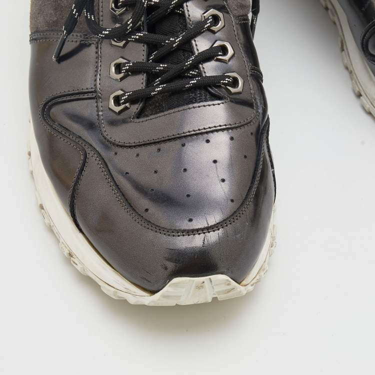 Pre Owned Louis Vuitton Black/Grey Suede And Leather Run Away Low Top Sneakers Size 45