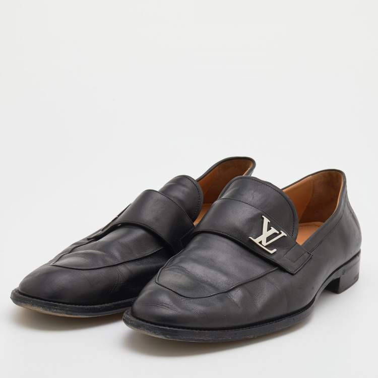 Pre Owned Louis Vuitton Black Leather Saint German Slip On Loafers Size 44.5