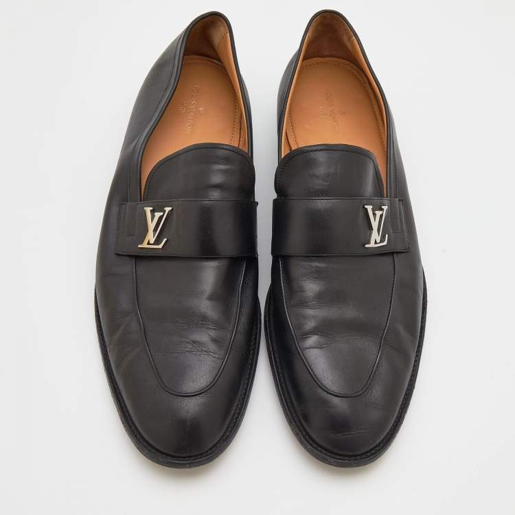 Pre Owned Louis Vuitton Black Leather Saint German Slip On Loafers Size 44.5