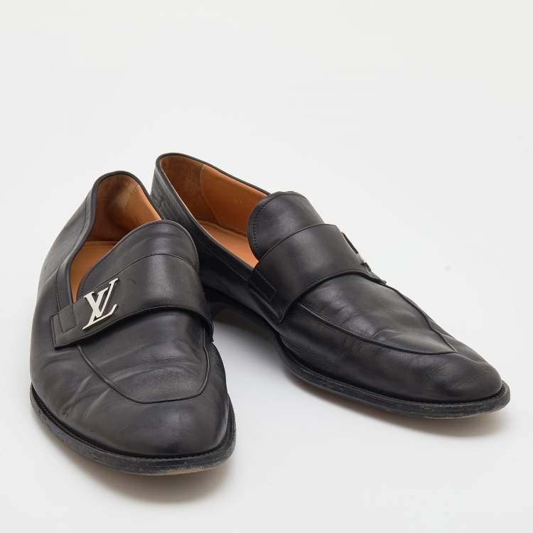 Pre Owned Louis Vuitton Black Leather Saint German Slip On Loafers Size 44.5