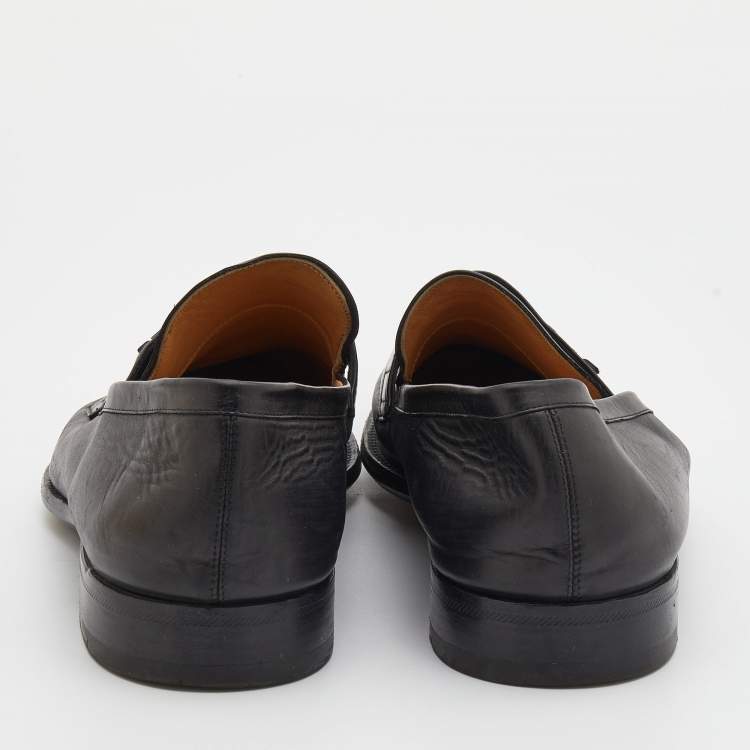 Pre Owned Louis Vuitton Black Leather Saint German Slip On Loafers Size 44.5