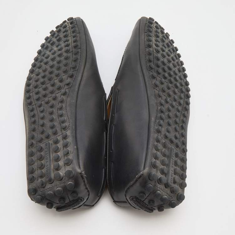 Pre Owned Louis Vuitton Dark Grey Leather Tassel Bow Slip On Loafers Size 44.5
