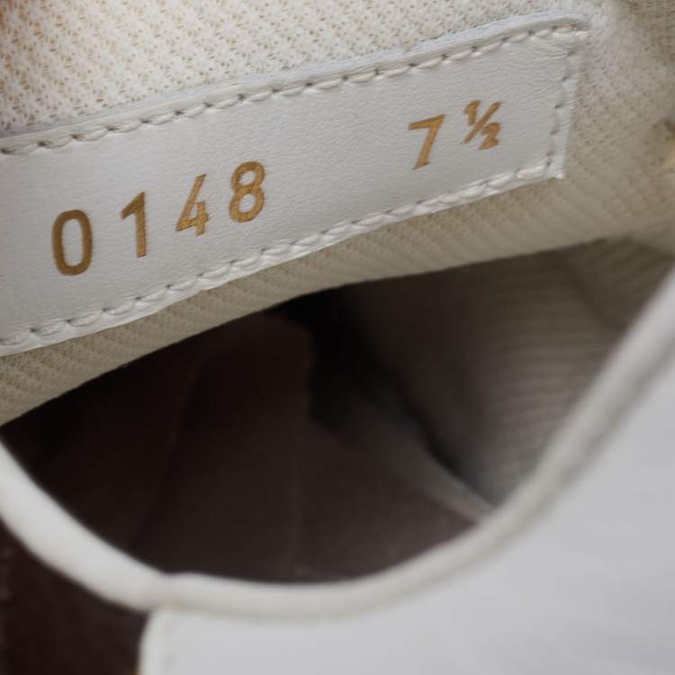 Pre Owned Louis Vuitton White/Brown Leather and Monogram Canvas Rivoli Low-Top Sneakers Size 41.5