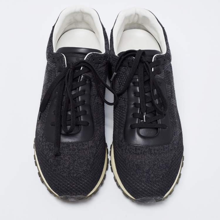 Pre Owned Louis Vuitton Black Damier Knit Fabric And Leather Run Away Low Top Sneakers Size 41.5
