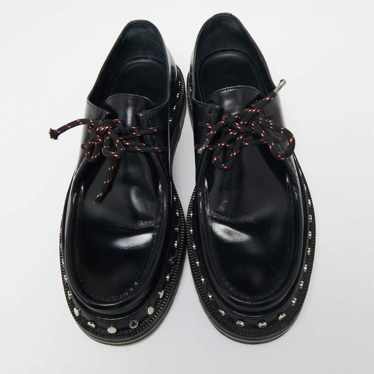 Pre Owned Louis Vuitton Black Leather Studded Lace Up Derby Size 43