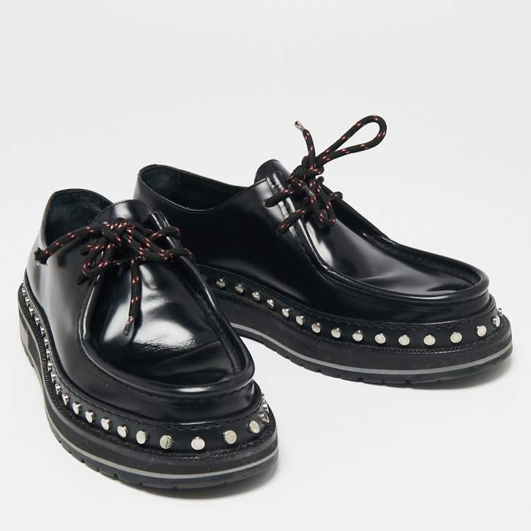 Pre Owned Louis Vuitton Black Leather Studded Lace Up Derby Size 43