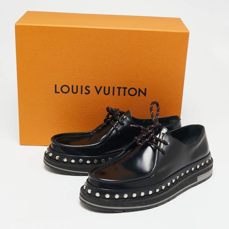 Pre Owned Louis Vuitton Black Leather Studded Lace Up Derby Size 43