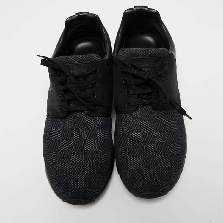 Pre Owned Louis Vuitton Black Damier Nylon and Leather Fastlane Sneakers Size 43