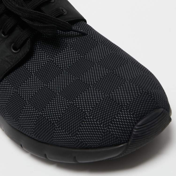 Pre Owned Louis Vuitton Black Damier Nylon and Leather Fastlane Sneakers Size 43
