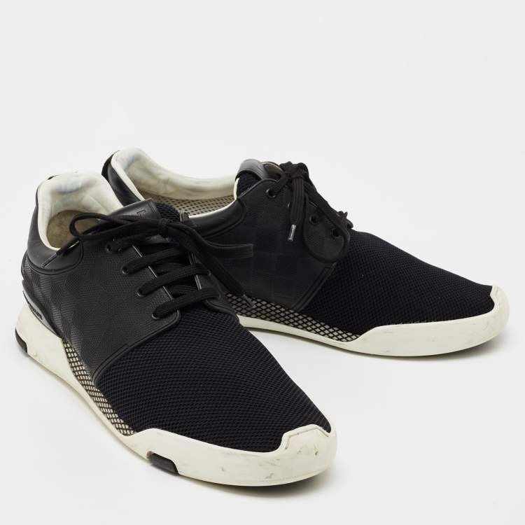 Pre Owned Louis Vuitton Black Damier Infini Leather And Mesh Fastlane Sneakers Size 42.5