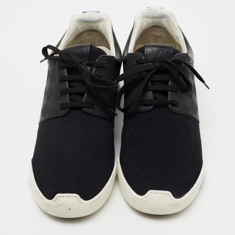 Pre Owned Louis Vuitton Black Damier Infini Leather And Mesh Fastlane Sneakers Size 42.5