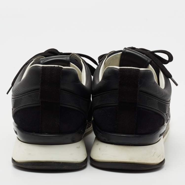 Pre Owned Louis Vuitton Black Damier Infini Leather And Mesh Fastlane Sneakers Size 42.5