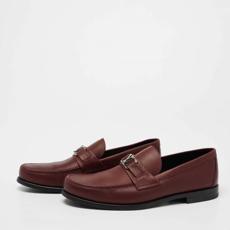 Pre Owned Louis Vuitton Burgundy Leather Major Loafers  Size 42