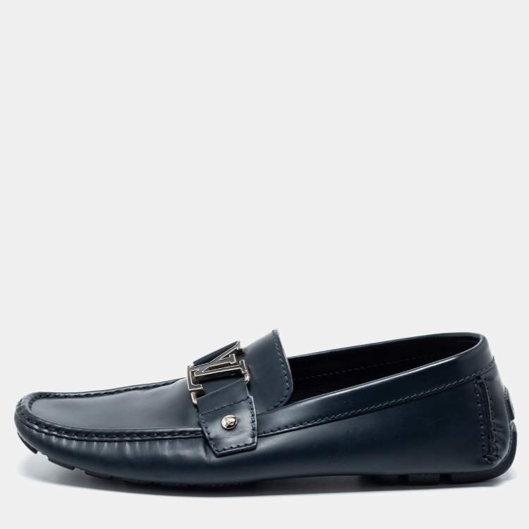 Pre Owned Louis Vuitton Navy Blue Leather Monte Carlo Loafers Size 42