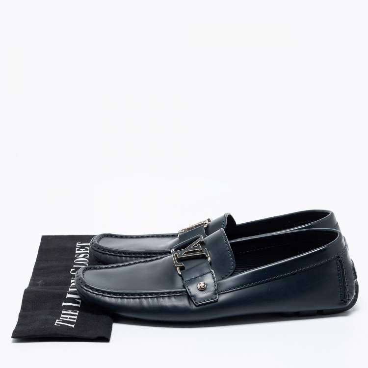 Pre Owned Louis Vuitton Navy Blue Leather Monte Carlo Loafers Size 42