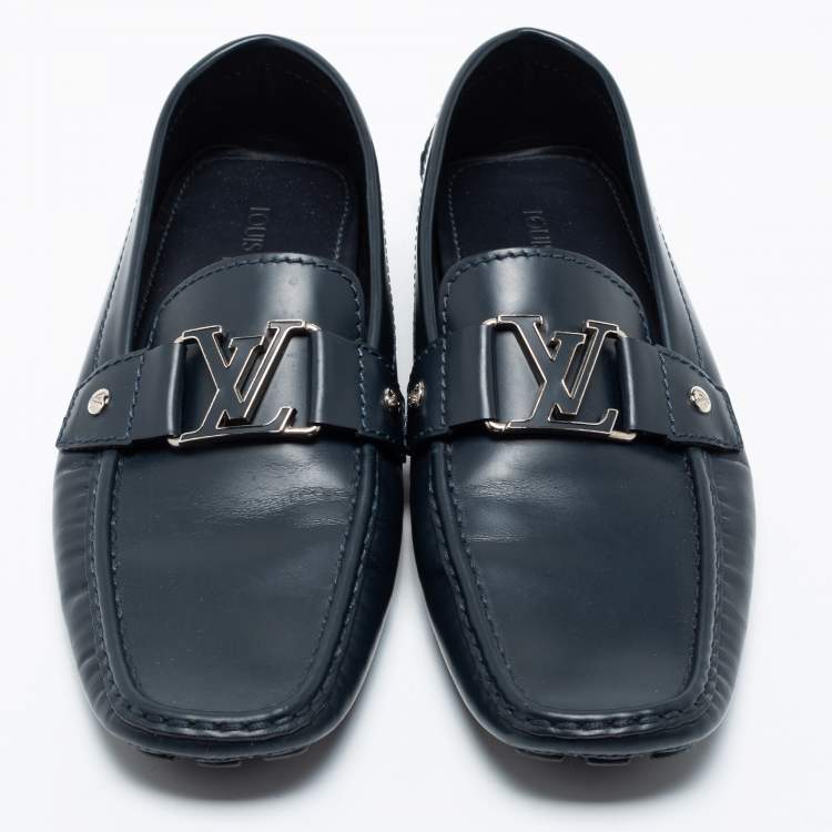 Pre Owned Louis Vuitton Navy Blue Leather Monte Carlo Loafers Size 42