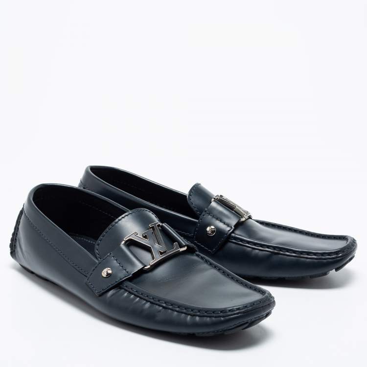 Pre Owned Louis Vuitton Navy Blue Leather Monte Carlo Loafers Size 42