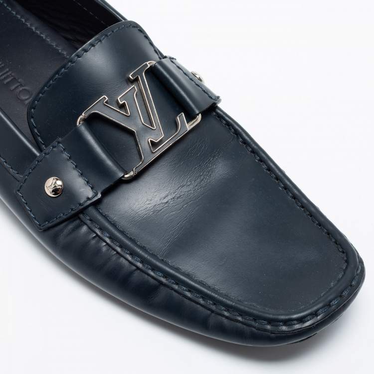 Pre Owned Louis Vuitton Navy Blue Leather Monte Carlo Loafers Size 42