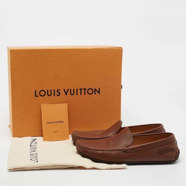 Pre Owned Louis Vuitton Brown Leather Slip On Loafers Size 40.5
