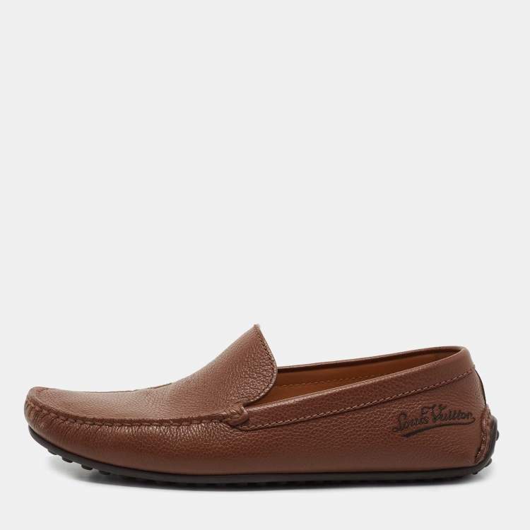 Pre Owned Louis Vuitton Brown Leather Slip On Loafers Size 40.5