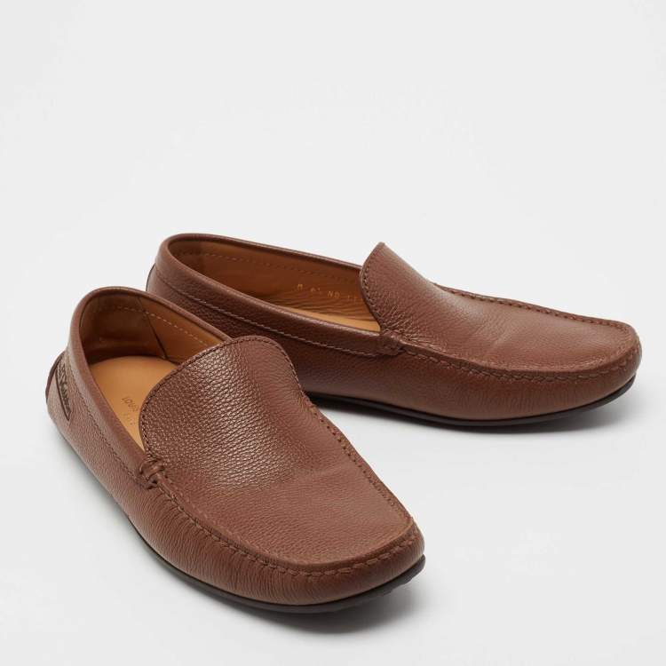 Pre Owned Louis Vuitton Brown Leather Slip On Loafers Size 40.5