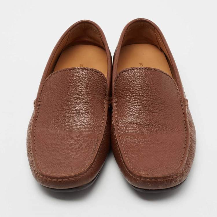Pre Owned Louis Vuitton Brown Leather Slip On Loafers Size 40.5