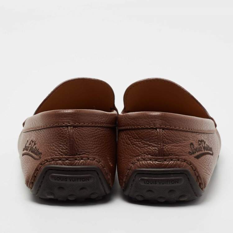 Pre Owned Louis Vuitton Brown Leather Slip On Loafers Size 40.5