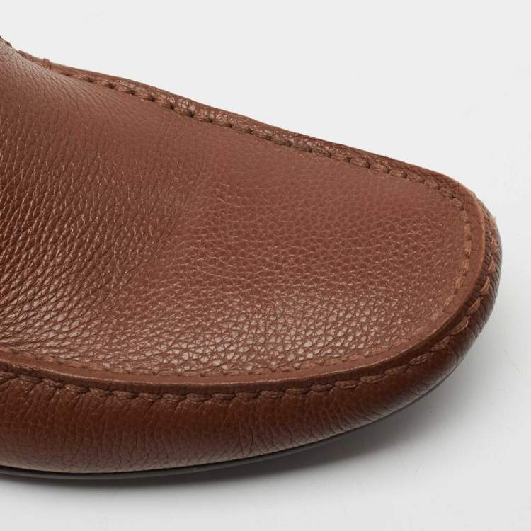 Pre Owned Louis Vuitton Brown Leather Slip On Loafers Size 40.5