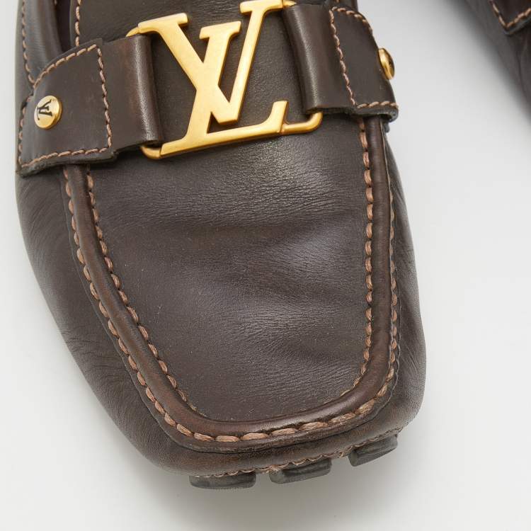Pre Owned Louis Vuitton Dark Brown Leather Monte Carlo Slip On Loafers Size 42.5