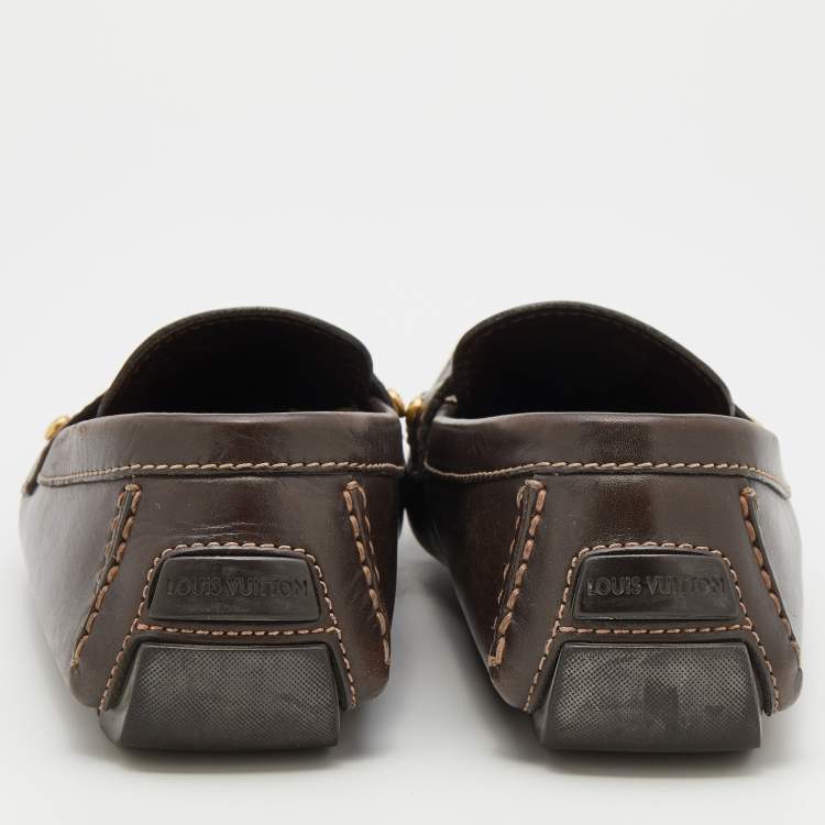 Pre Owned Louis Vuitton Dark Brown Leather Monte Carlo Slip On Loafers Size 42.5