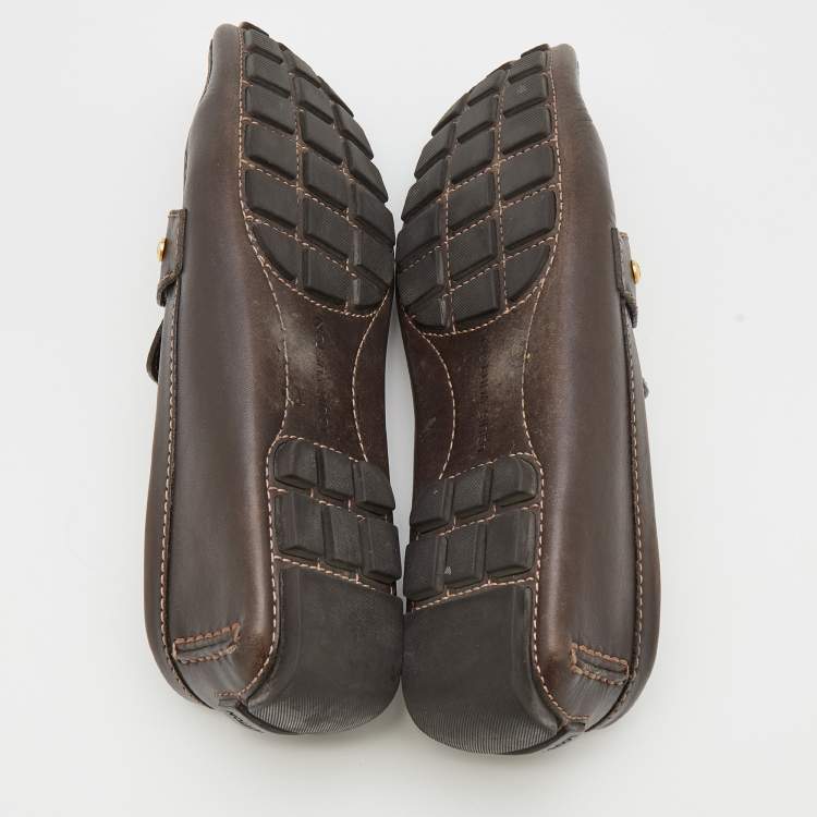Pre Owned Louis Vuitton Dark Brown Leather Monte Carlo Slip On Loafers Size 42.5