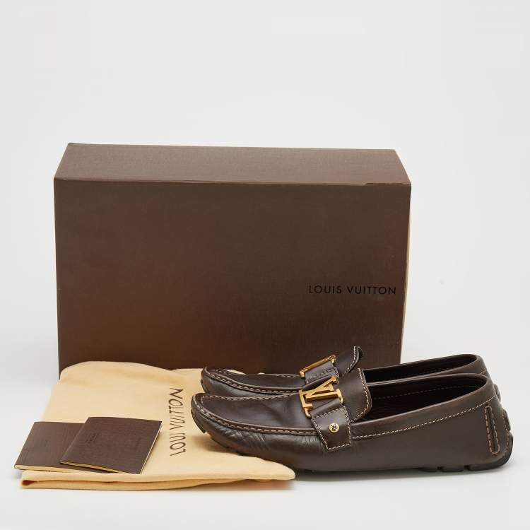 Pre Owned Louis Vuitton Dark Brown Leather Monte Carlo Slip On Loafers Size 42.5