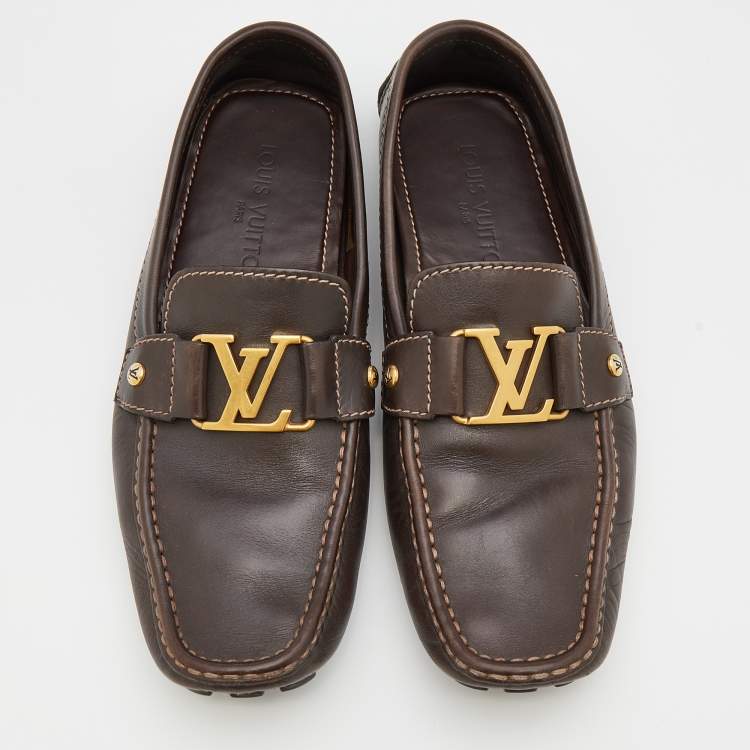 Pre Owned Louis Vuitton Dark Brown Leather Monte Carlo Slip On Loafers Size 42.5